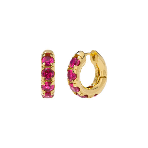 Round Volume Ruby Earrings ( S925 )