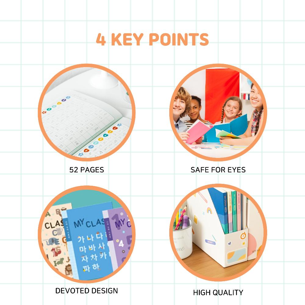 KIDS BINDER B5 Korean Practice Notebook/ Hangul Workbook for Writing Practice, Korean Sticker / 26 S
