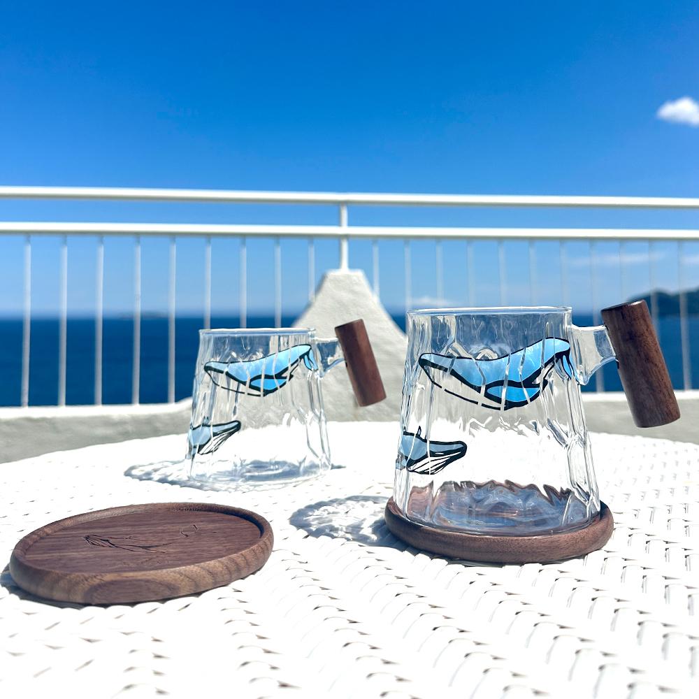 OCEAN WHALE GLASS MUG&COASTER DUO SET